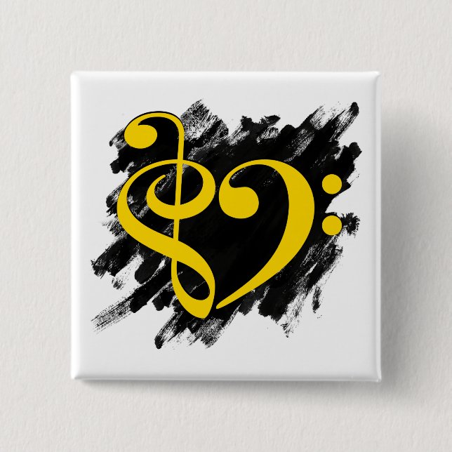 Treble and Bass Clef Musical Heart Gult Knapp (Framsida)