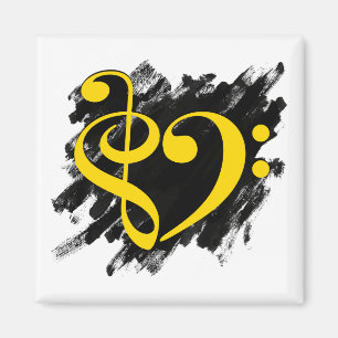 Treble and Bass Clef Musical Heart Gult Magnet