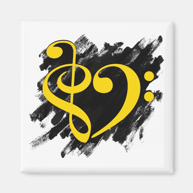 Treble and Bass Clef Musical Heart Gult Magnet (Framsidan)