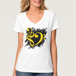 Treble and Bass Clef Musical Heart Gult T Shirt