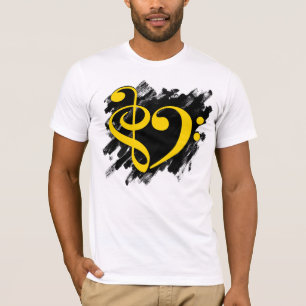 Treble and Bass Clef Musical Heart Gult T Shirt