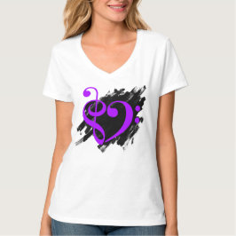 Treble and Bass Clef Musical Heart Lila T Shirt