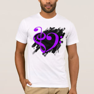 Treble and Bass Clef Musical Heart Lila T Shirt