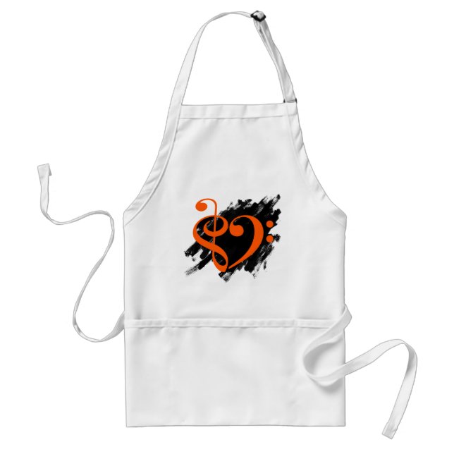 Treble and Bass Clef Musical Heart Orange Förkläde (Framsidan)