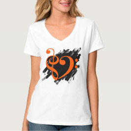 Treble and Bass Clef Musical Heart Orange T Shirt