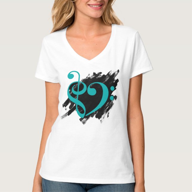 Treble and Bass Clef Musical Heart Turcos T Shirt (Framsida)