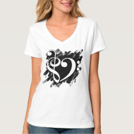 Treble and Bass Clef Musical Heart White T Shirt