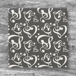 Treble Bass Clef Hearts Musik noter Mönster Stenunderlägg