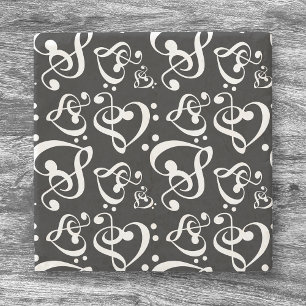 Treble Bass Clef Hearts Musik noter Mönster Stenunderlägg