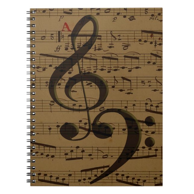 Treble Clef Bass lakan musik Anteckningsbok Med Spiral (Framsidan)