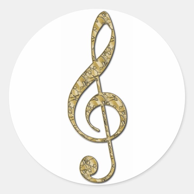 Treble Clef guld Metall Runt Klistermärke (Framsida)