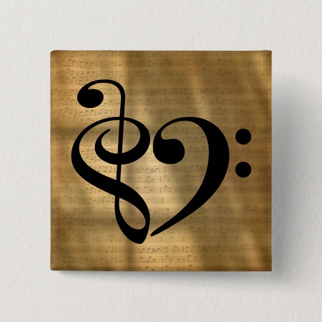 Treble Clef Heart Golden Lakan Music Knapp (Framsida)