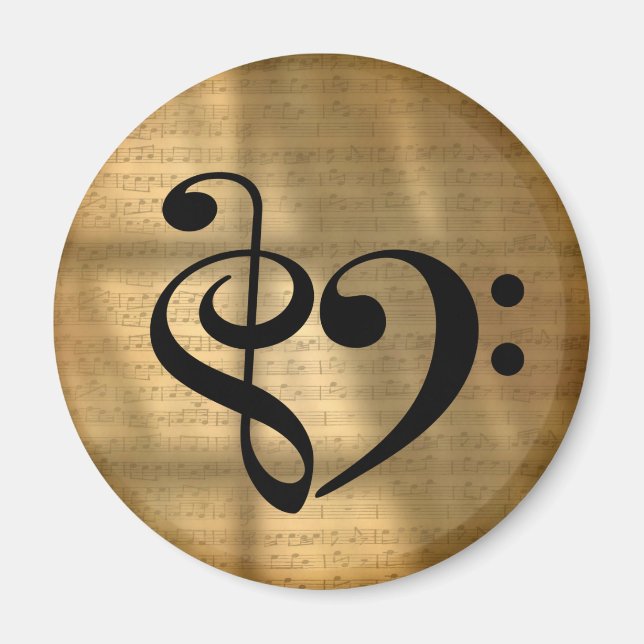 Treble Clef Heart Golden Lakan Music Magnet (Framsidan)