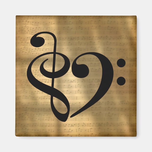Treble Clef Heart Golden Lakan Music Magnet (Framsidan)