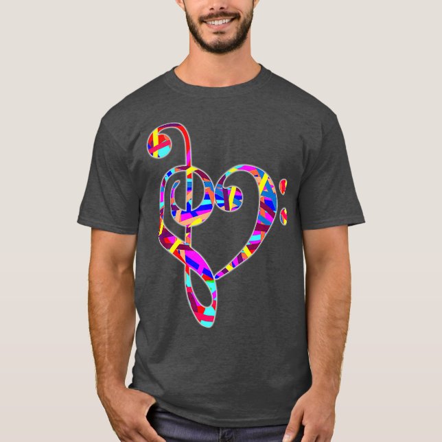 Treble Clef Heart Kärlek Valentines day Music T Shirt (Framsida)