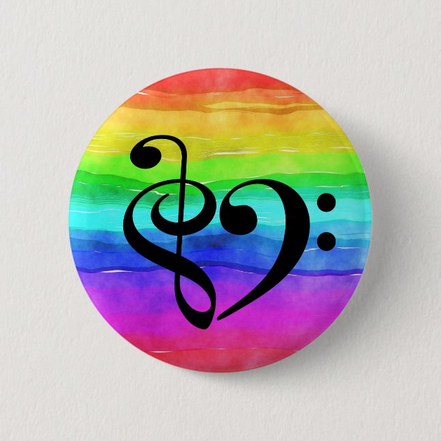 Treble Clef Heart Rainbow Watercolor Knapp (Framsida)
