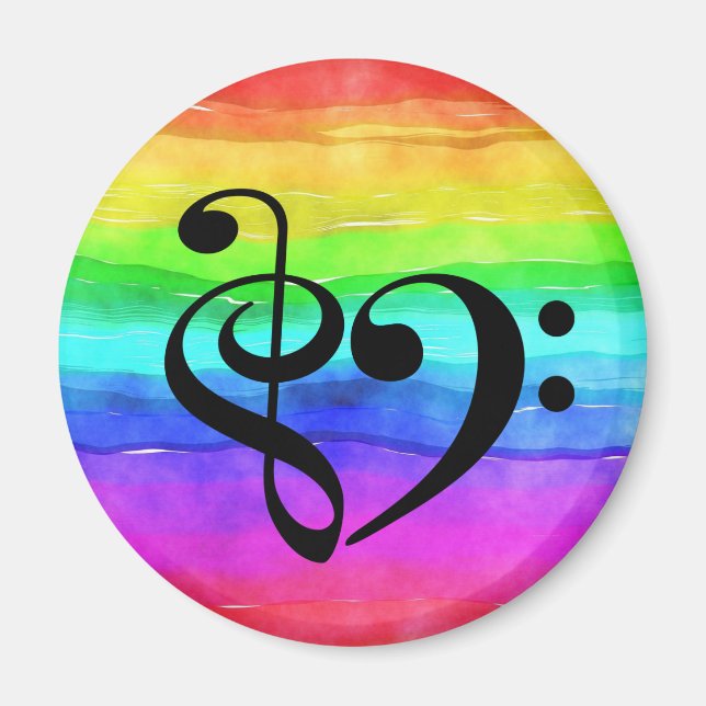 Treble Clef Heart Rainbow Watercolor Magnet (Framsidan)