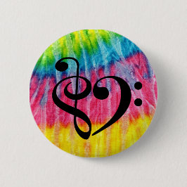 Treble Clef Heart Retro Hippie Tie-Dye Knapp