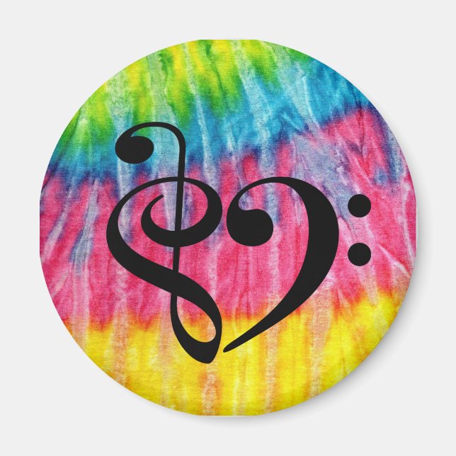 Treble Clef Heart Retro Hippie Tie-Dye Magnet (Framsidan)