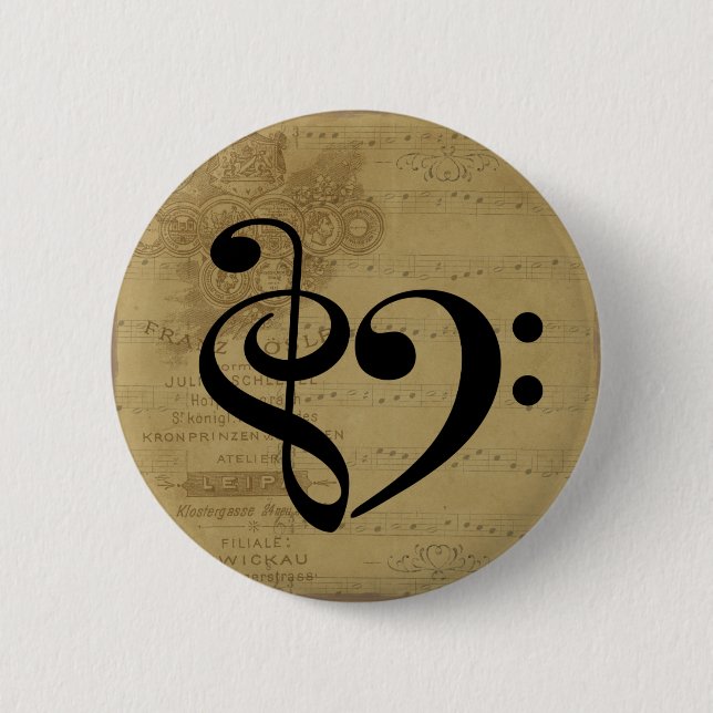 Treble Clef Heart Vintage Lakan Music Knapp (Framsida)