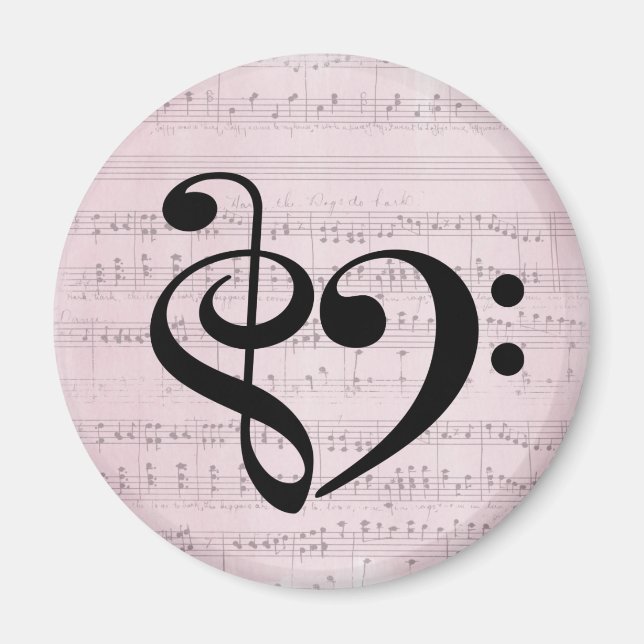 Treble Clef Heart Vintage Lakan Music Magnet (Framsidan)