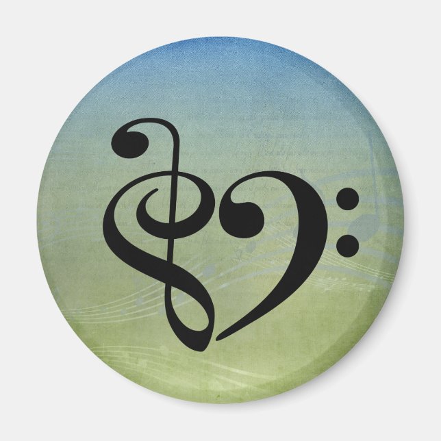 Treble Clef Heart Vintage Lakan Music Magnet (Framsidan)