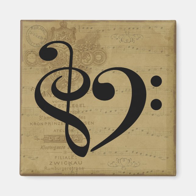 Treble Clef Heart Vintage Lakan Music Magnet (Framsidan)