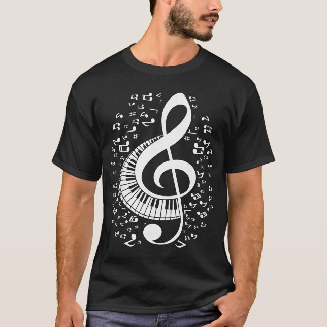 Treble Clef Keyboard Classical Music Notes Pianist T Shirt (Framsida)