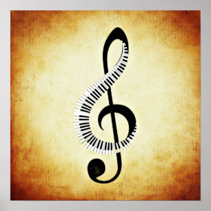 Treble Clef med Piano Nycklar Poster
