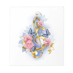 Treble clef med Rosa ros Anteckningsblock
