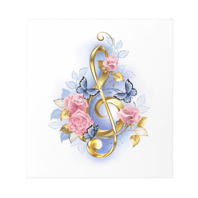Treble clef med Rosa ros Anteckningsblock (Framsida)