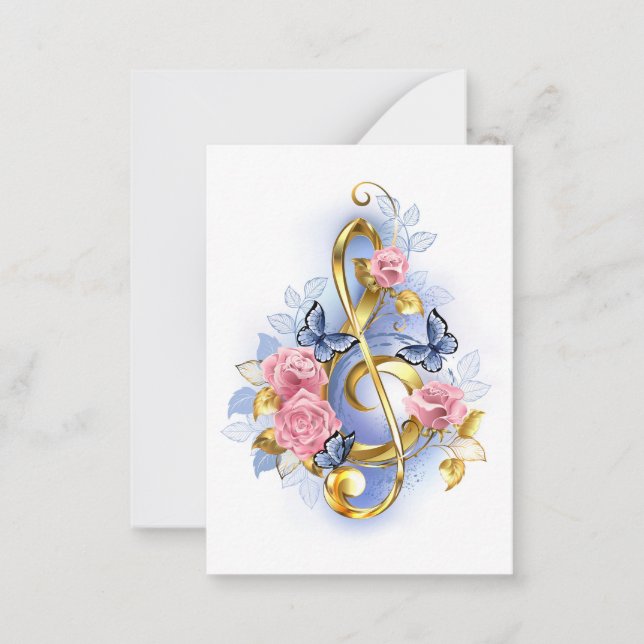 Treble clef med Rosa ros Anteckningskort (Framsida)