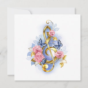 Treble clef med Rosa ros Anteckningskort