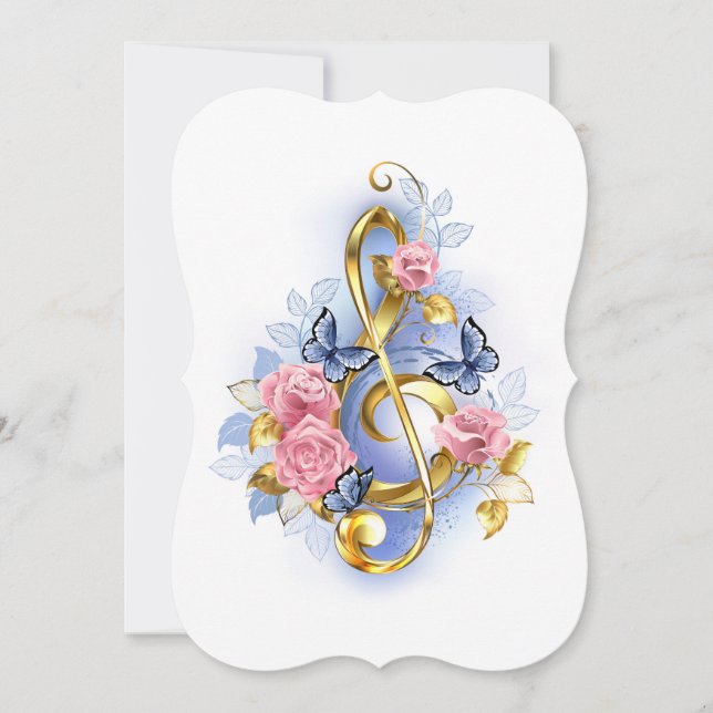 Treble clef med Rosa ros Anteckningskort (Framsida)