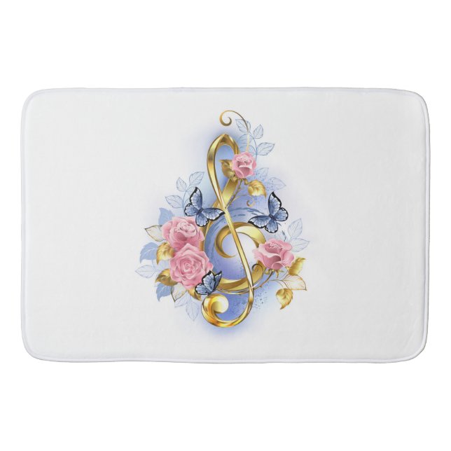 Treble clef med Rosa ros Badrumsmatta (Framsidan)