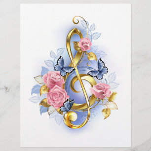 Treble clef med Rosa ros Brevhuvud