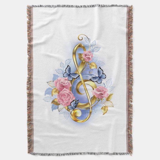Treble clef med Rosa ros Filt (Framsidan Vertikal)