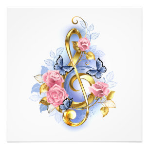 Treble clef med Rosa ros Fototryck