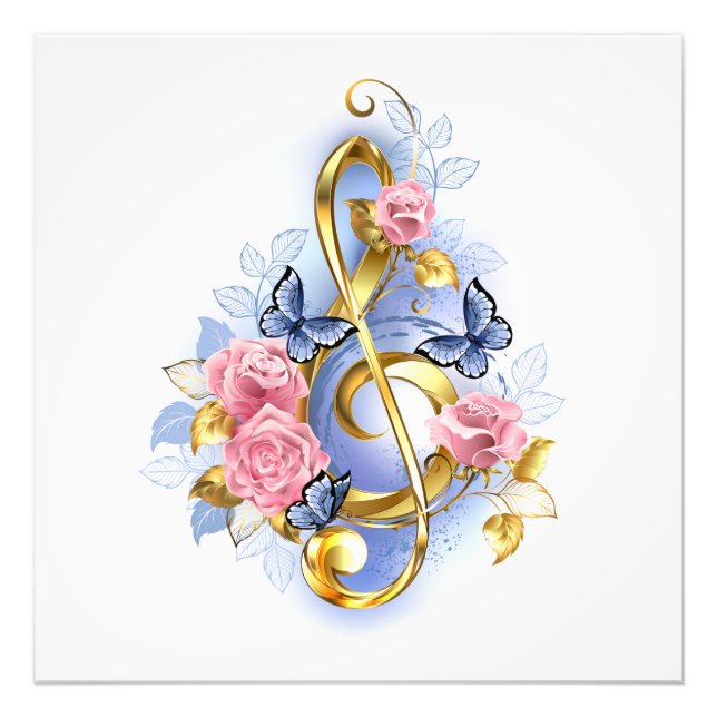 Treble clef med Rosa ros Fototryck (Framsidan)