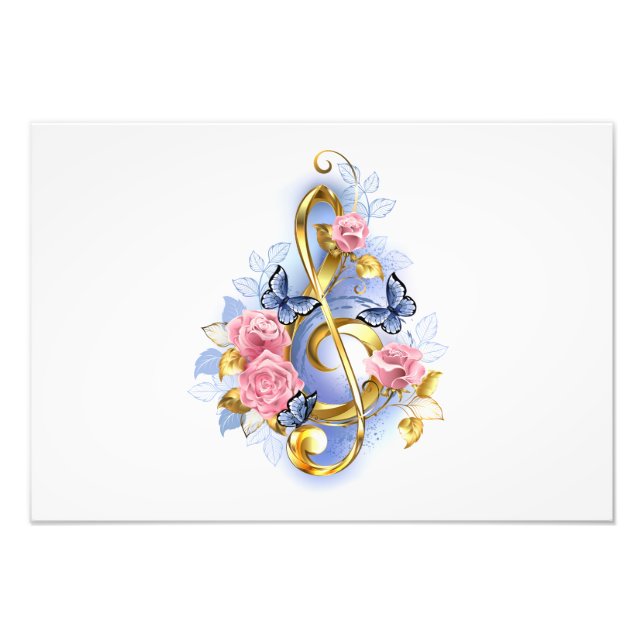 Treble clef med Rosa ros Fototryck (Framsidan)