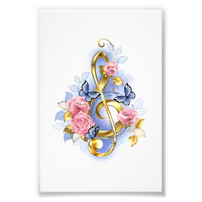 Treble clef med Rosa ros Fototryck (Framsidan)
