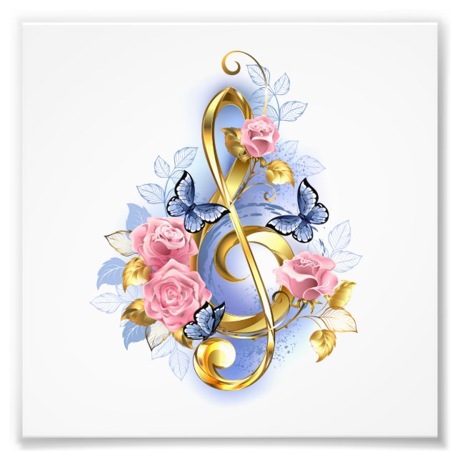 Treble clef med Rosa ros Fototryck (Framsidan)