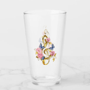 Treble clef med Rosa ros Glaskopp