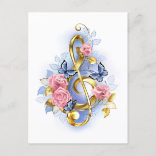 Treble clef med Rosa ros Helg Vykort