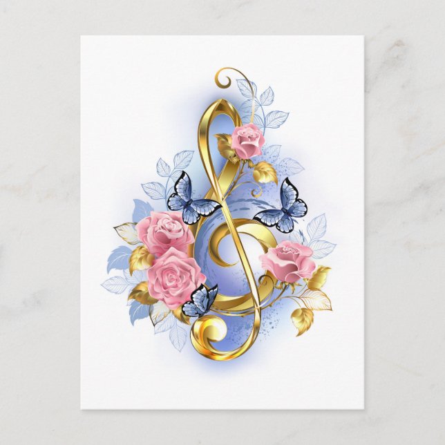Treble clef med Rosa ros Helg Vykort (Framsida)