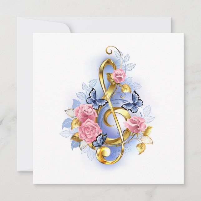 Treble clef med Rosa ros Julkort (Framsida)