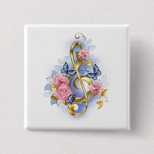Treble clef med Rosa ros Knapp