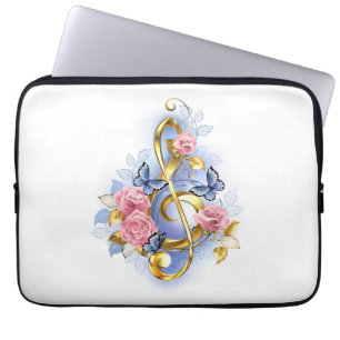 Treble clef med Rosa ros Laptop Fodral