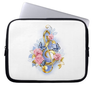 Treble clef med Rosa ros Laptop Fodral