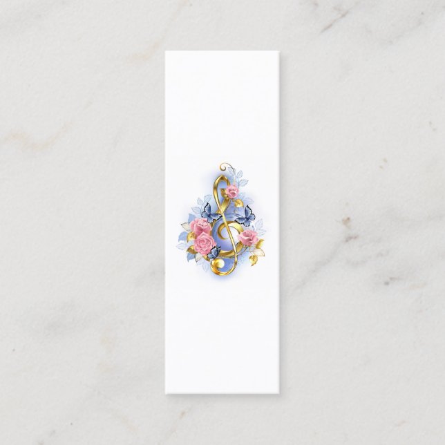 Treble clef med Rosa ros Mini Visitkort (Framsida)